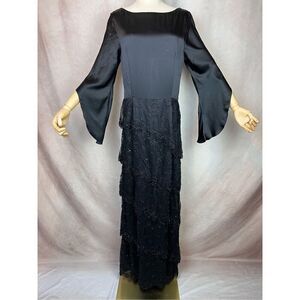 Vintage 80s does 20s Flapper Drop Waist Beaded Tiered Dress Victoria Royal LTD